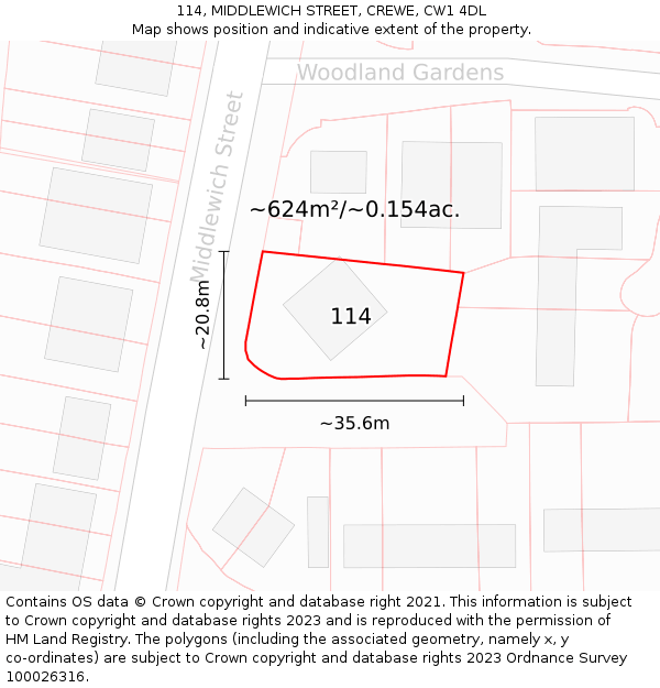 114, MIDDLEWICH STREET, CREWE, CW1 4DL: Plot and title map