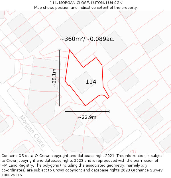 114, MORGAN CLOSE, LUTON, LU4 9GN: Plot and title map