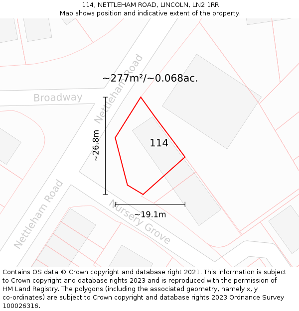 114, NETTLEHAM ROAD, LINCOLN, LN2 1RR: Plot and title map
