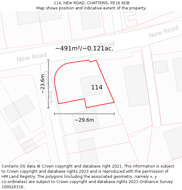 114, NEW ROAD, CHATTERIS, PE16 6DB: Plot and title map