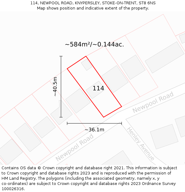 114, NEWPOOL ROAD, KNYPERSLEY, STOKE-ON-TRENT, ST8 6NS: Plot and title map