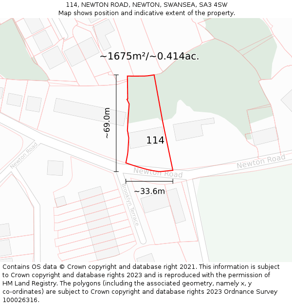 114, NEWTON ROAD, NEWTON, SWANSEA, SA3 4SW: Plot and title map