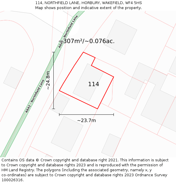 114, NORTHFIELD LANE, HORBURY, WAKEFIELD, WF4 5HS: Plot and title map