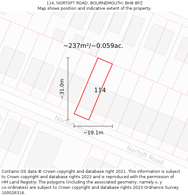 114, NORTOFT ROAD, BOURNEMOUTH, BH8 8PZ: Plot and title map