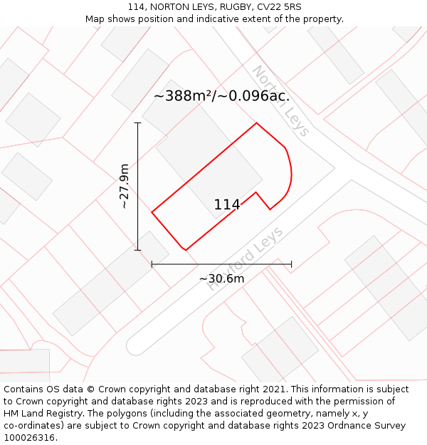 114, NORTON LEYS, RUGBY, CV22 5RS: Plot and title map