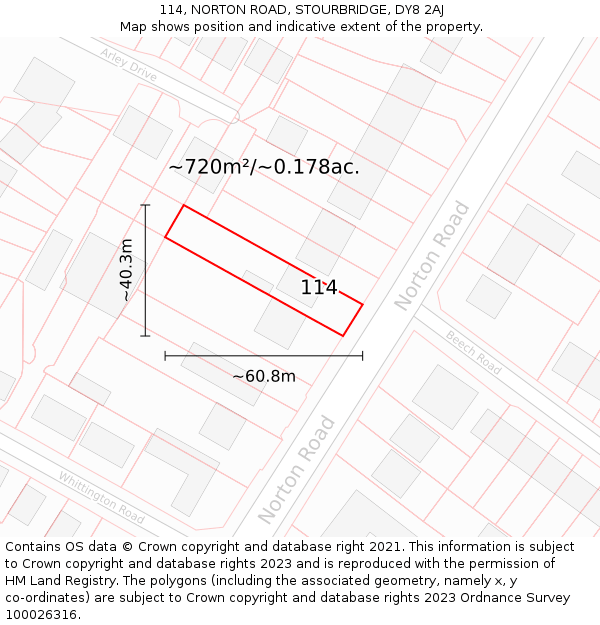 114, NORTON ROAD, STOURBRIDGE, DY8 2AJ: Plot and title map