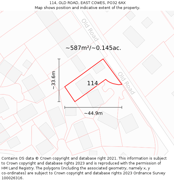 114, OLD ROAD, EAST COWES, PO32 6AX: Plot and title map