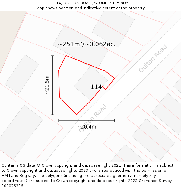 114, OULTON ROAD, STONE, ST15 8DY: Plot and title map