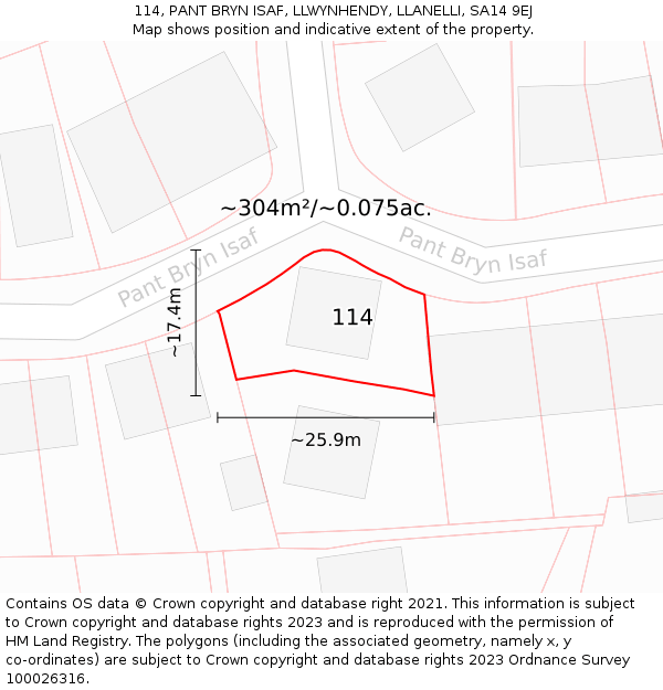 114, PANT BRYN ISAF, LLWYNHENDY, LLANELLI, SA14 9EJ: Plot and title map