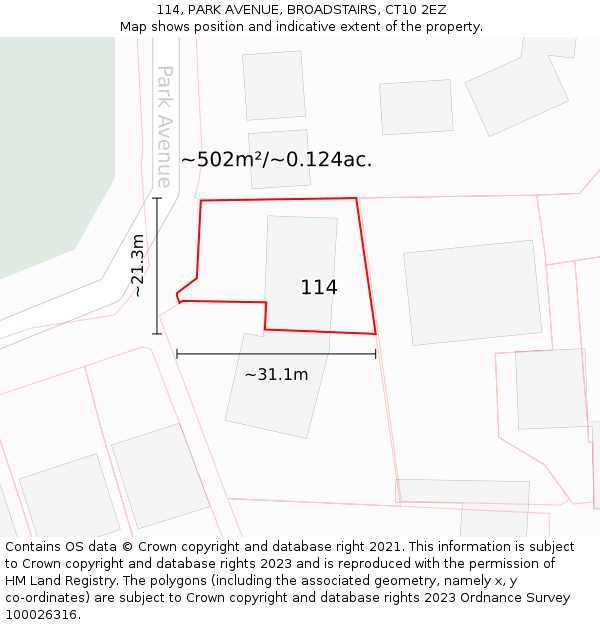 114, PARK AVENUE, BROADSTAIRS, CT10 2EZ: Plot and title map