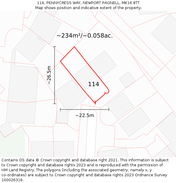 114, PENNYCRESS WAY, NEWPORT PAGNELL, MK16 8TT: Plot and title map