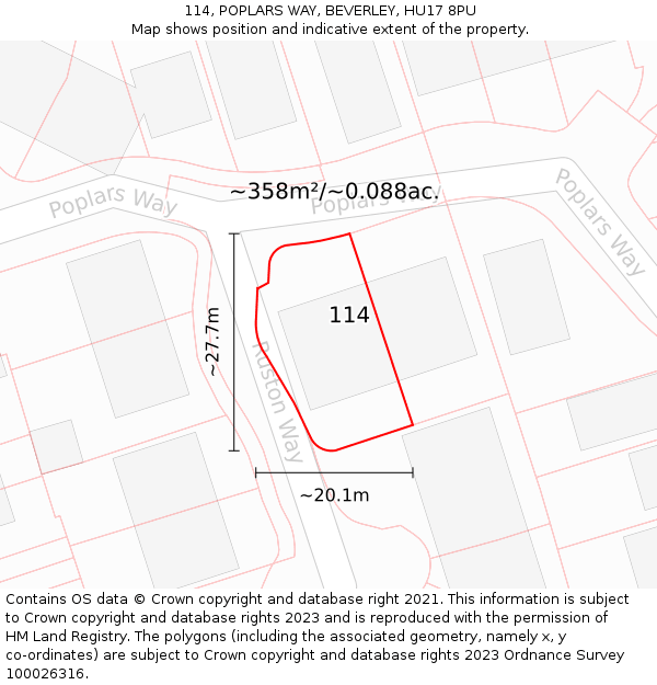 114, POPLARS WAY, BEVERLEY, HU17 8PU: Plot and title map