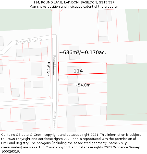 114, POUND LANE, LAINDON, BASILDON, SS15 5SP: Plot and title map