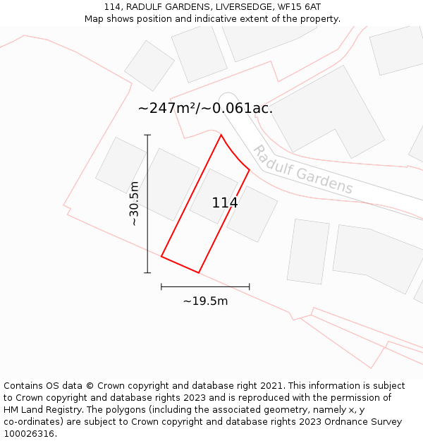 114, RADULF GARDENS, LIVERSEDGE, WF15 6AT: Plot and title map