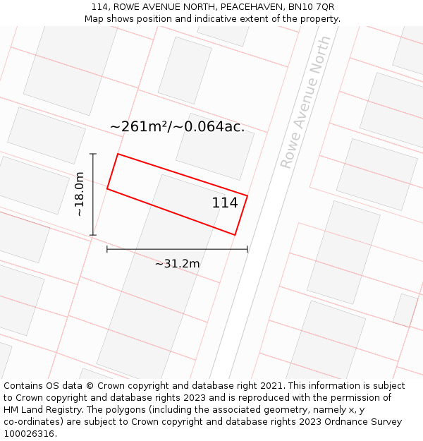 114, ROWE AVENUE NORTH, PEACEHAVEN, BN10 7QR: Plot and title map