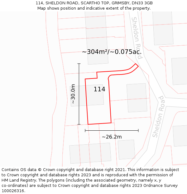 114, SHELDON ROAD, SCARTHO TOP, GRIMSBY, DN33 3GB: Plot and title map