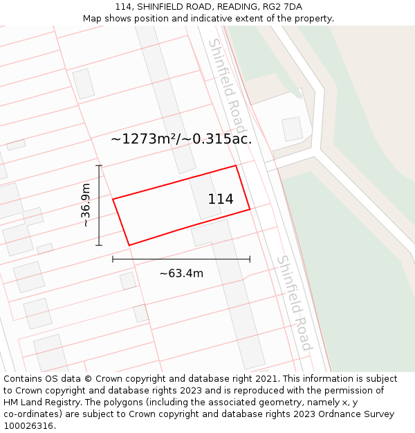 114, SHINFIELD ROAD, READING, RG2 7DA: Plot and title map