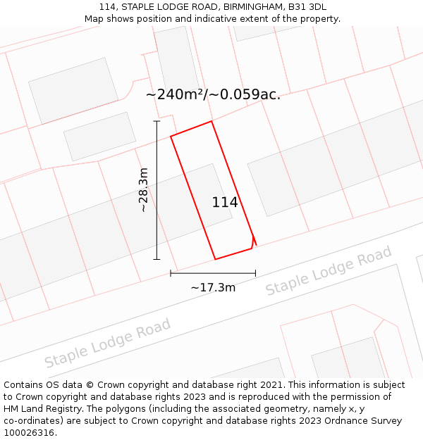 114, STAPLE LODGE ROAD, BIRMINGHAM, B31 3DL: Plot and title map