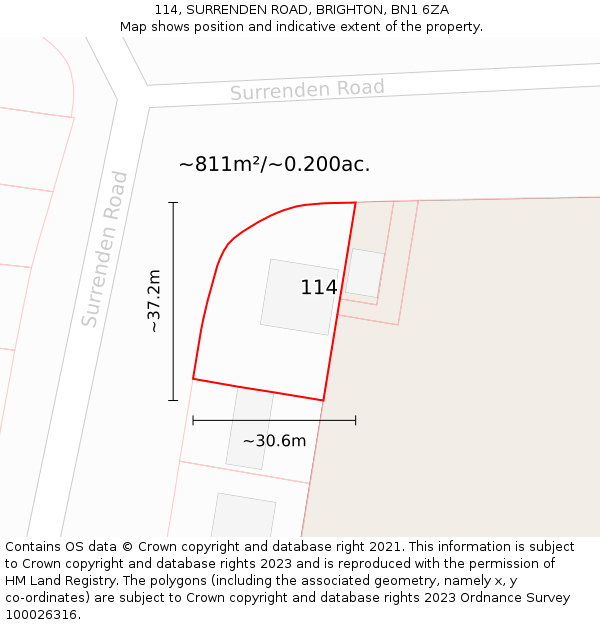 114, SURRENDEN ROAD, BRIGHTON, BN1 6ZA: Plot and title map