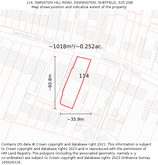 114, SWINSTON HILL ROAD, DINNINGTON, SHEFFIELD, S25 2SB: Plot and title map