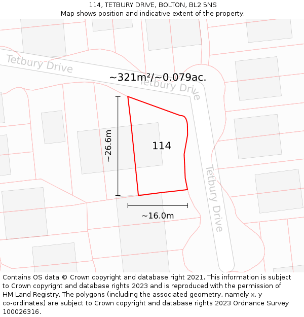 114, TETBURY DRIVE, BOLTON, BL2 5NS: Plot and title map