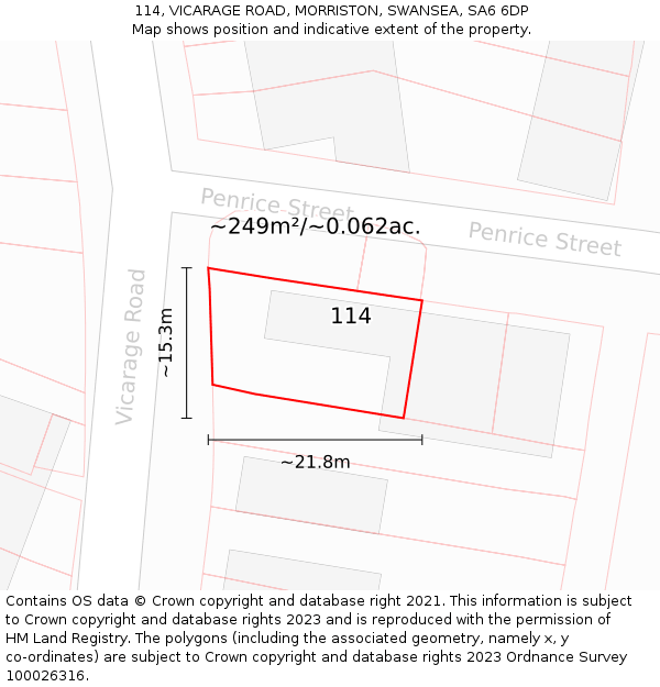 114, VICARAGE ROAD, MORRISTON, SWANSEA, SA6 6DP: Plot and title map