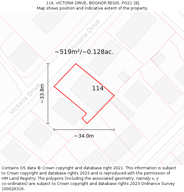 114, VICTORIA DRIVE, BOGNOR REGIS, PO21 2EJ: Plot and title map