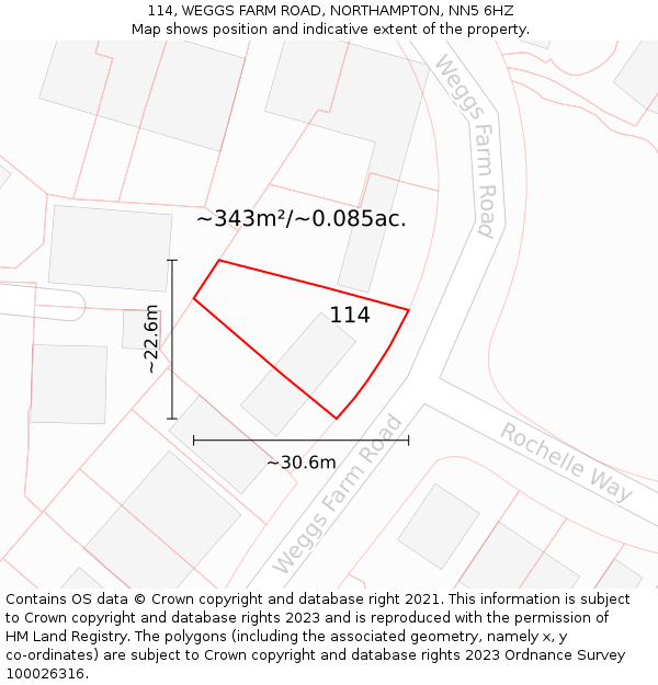 114, WEGGS FARM ROAD, NORTHAMPTON, NN5 6HZ: Plot and title map