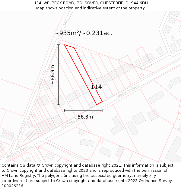 114, WELBECK ROAD, BOLSOVER, CHESTERFIELD, S44 6DH: Plot and title map