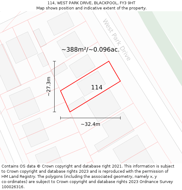 114, WEST PARK DRIVE, BLACKPOOL, FY3 9HT: Plot and title map