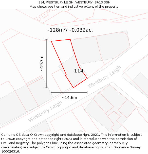 114, WESTBURY LEIGH, WESTBURY, BA13 3SH: Plot and title map