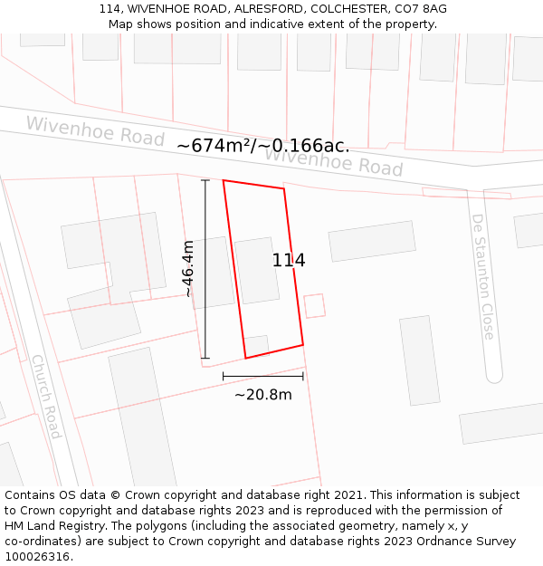 114, WIVENHOE ROAD, ALRESFORD, COLCHESTER, CO7 8AG: Plot and title map