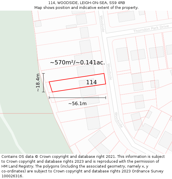 114, WOODSIDE, LEIGH-ON-SEA, SS9 4RB: Plot and title map