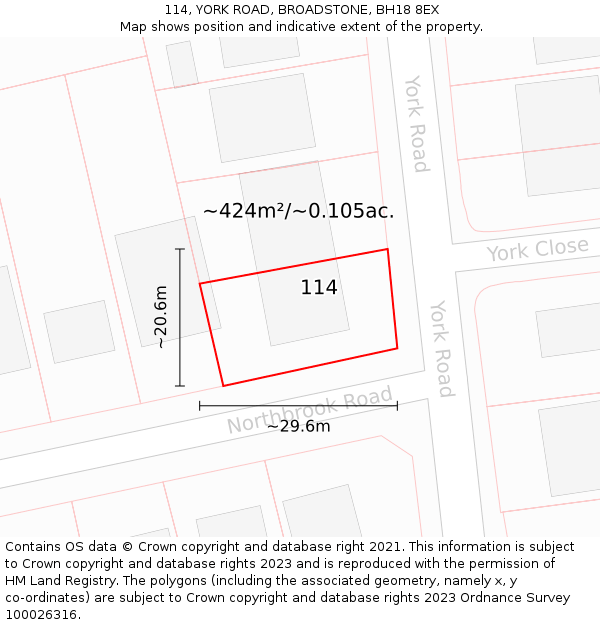 114, YORK ROAD, BROADSTONE, BH18 8EX: Plot and title map