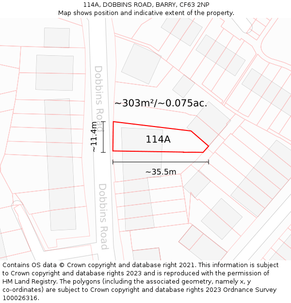 114A, DOBBINS ROAD, BARRY, CF63 2NP: Plot and title map