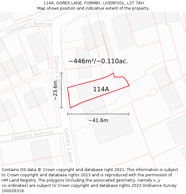 114A, GORES LANE, FORMBY, LIVERPOOL, L37 7AH: Plot and title map