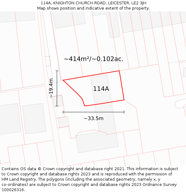 114A, KNIGHTON CHURCH ROAD, LEICESTER, LE2 3JH: Plot and title map