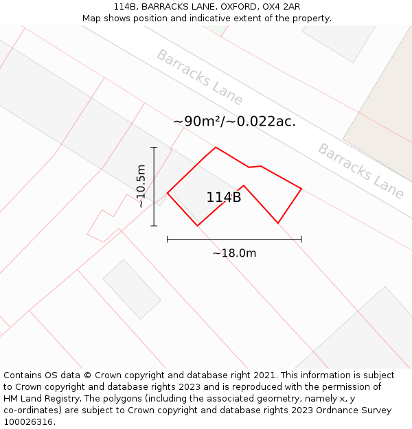 114B, BARRACKS LANE, OXFORD, OX4 2AR: Plot and title map