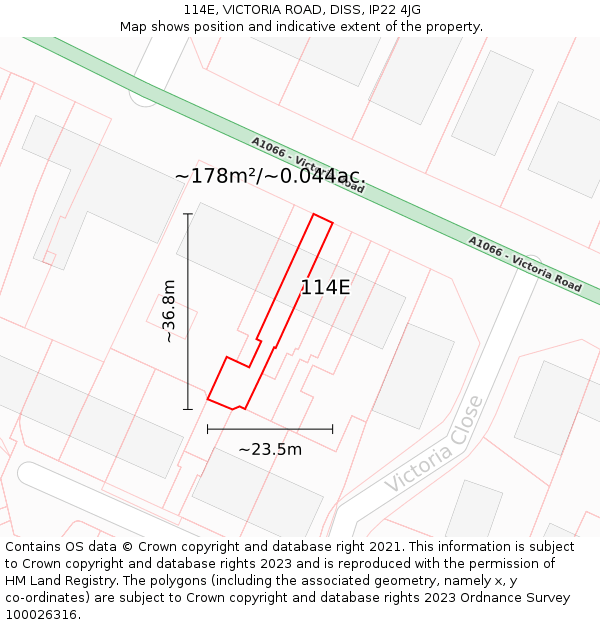 114E, VICTORIA ROAD, DISS, IP22 4JG: Plot and title map