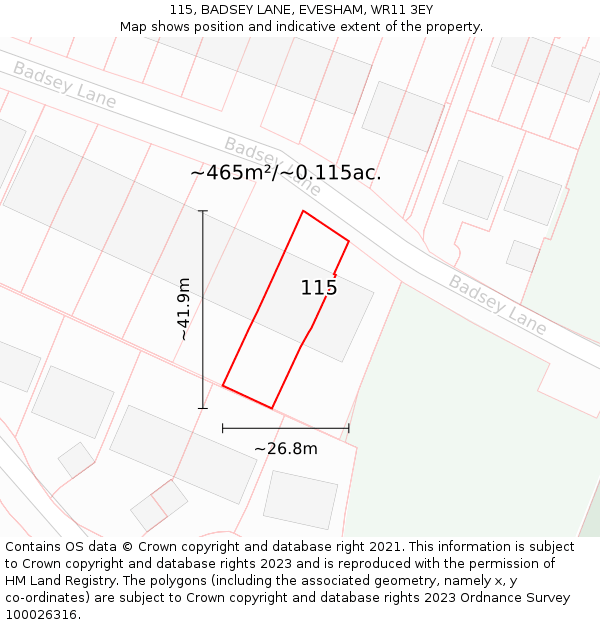 115, BADSEY LANE, EVESHAM, WR11 3EY: Plot and title map