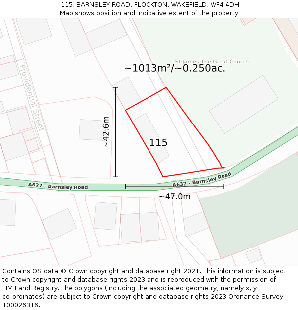 115, BARNSLEY ROAD, FLOCKTON, WAKEFIELD, WF4 4DH: Plot and title map