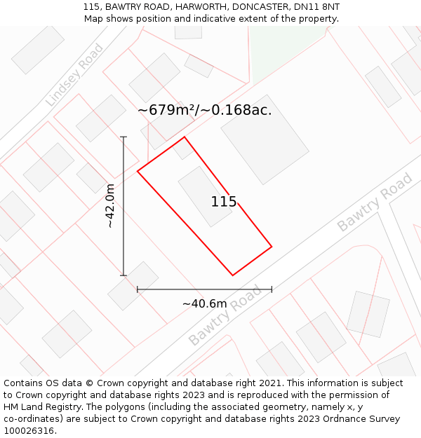 115, BAWTRY ROAD, HARWORTH, DONCASTER, DN11 8NT: Plot and title map