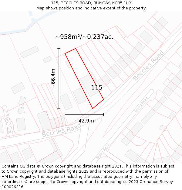 115, BECCLES ROAD, BUNGAY, NR35 1HX: Plot and title map