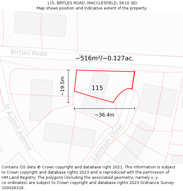 115, BIRTLES ROAD, MACCLESFIELD, SK10 3JG: Plot and title map