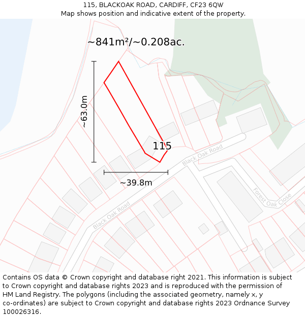 115, BLACKOAK ROAD, CARDIFF, CF23 6QW: Plot and title map