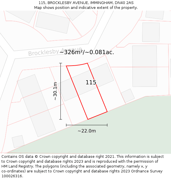 115, BROCKLESBY AVENUE, IMMINGHAM, DN40 2AS: Plot and title map