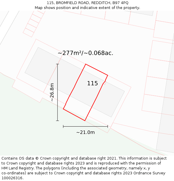 115, BROMFIELD ROAD, REDDITCH, B97 4PQ: Plot and title map