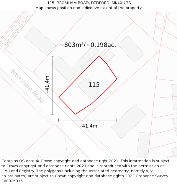 115, BROMHAM ROAD, BEDFORD, MK40 4BS: Plot and title map