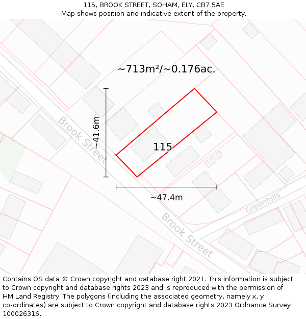 115, BROOK STREET, SOHAM, ELY, CB7 5AE: Plot and title map