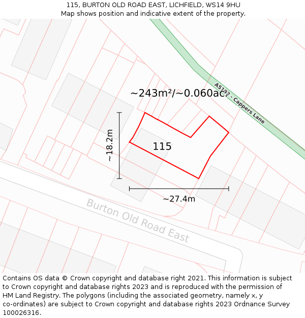 115, BURTON OLD ROAD EAST, LICHFIELD, WS14 9HU: Plot and title map
